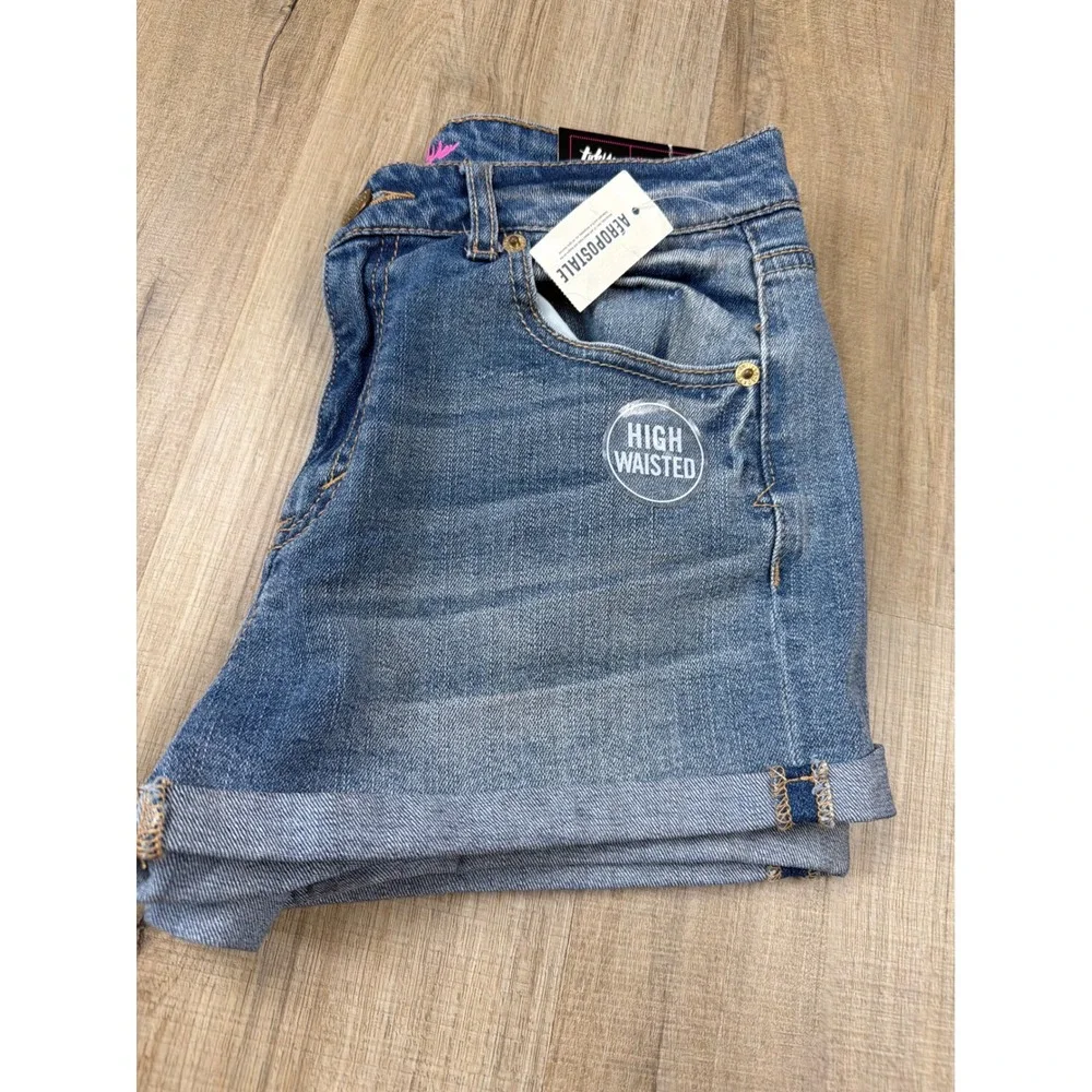 Aeropostale Tokyo Darling Women High Waisted Denim Shorty Shorts Blue Size 4 NWT
